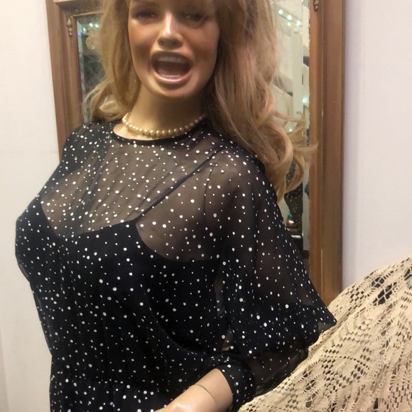 VINTAGE BLACK WITH WHITE POLKA DOT DRESS WITH RUFFLES ON SKIRT ADORABLE SIZE 8 - Picture 7 of 16